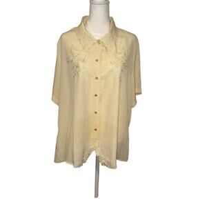 Joanna vintage-style, buttery yellow short-sleeve Embroidered blouse 2XL